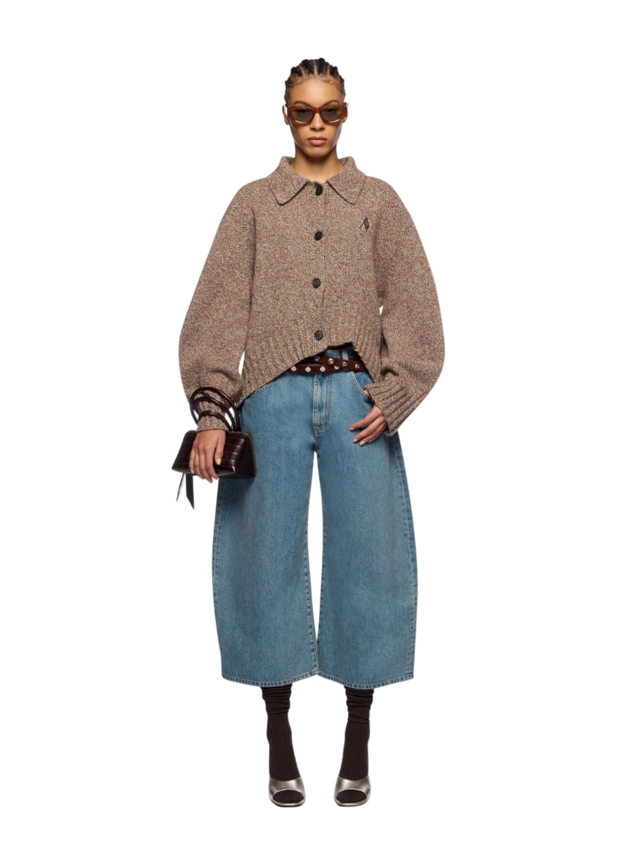 The Attico // Cardigan Wool Cashmere / Dark Brown & White Womens The Attico 