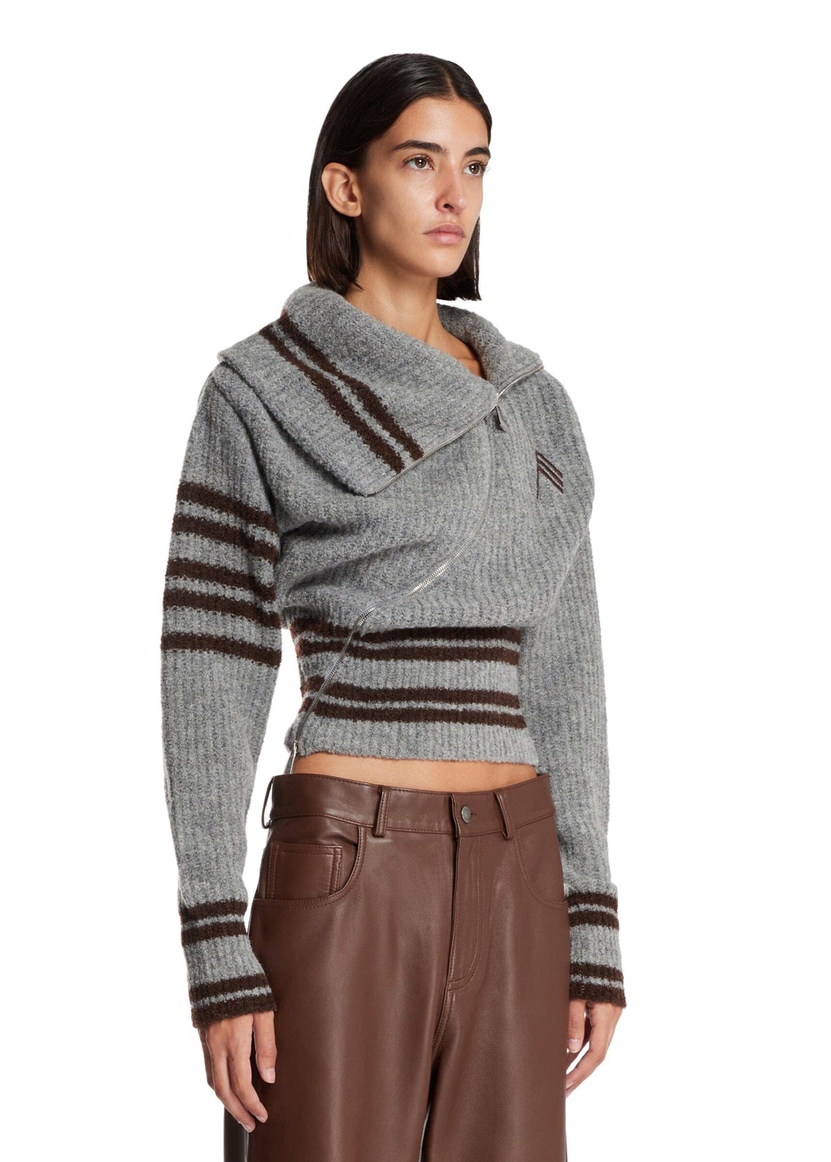 The Attico // Geometric Jacquard Wool Mix Cardigan / Light Grey Melange Womens The Attico 