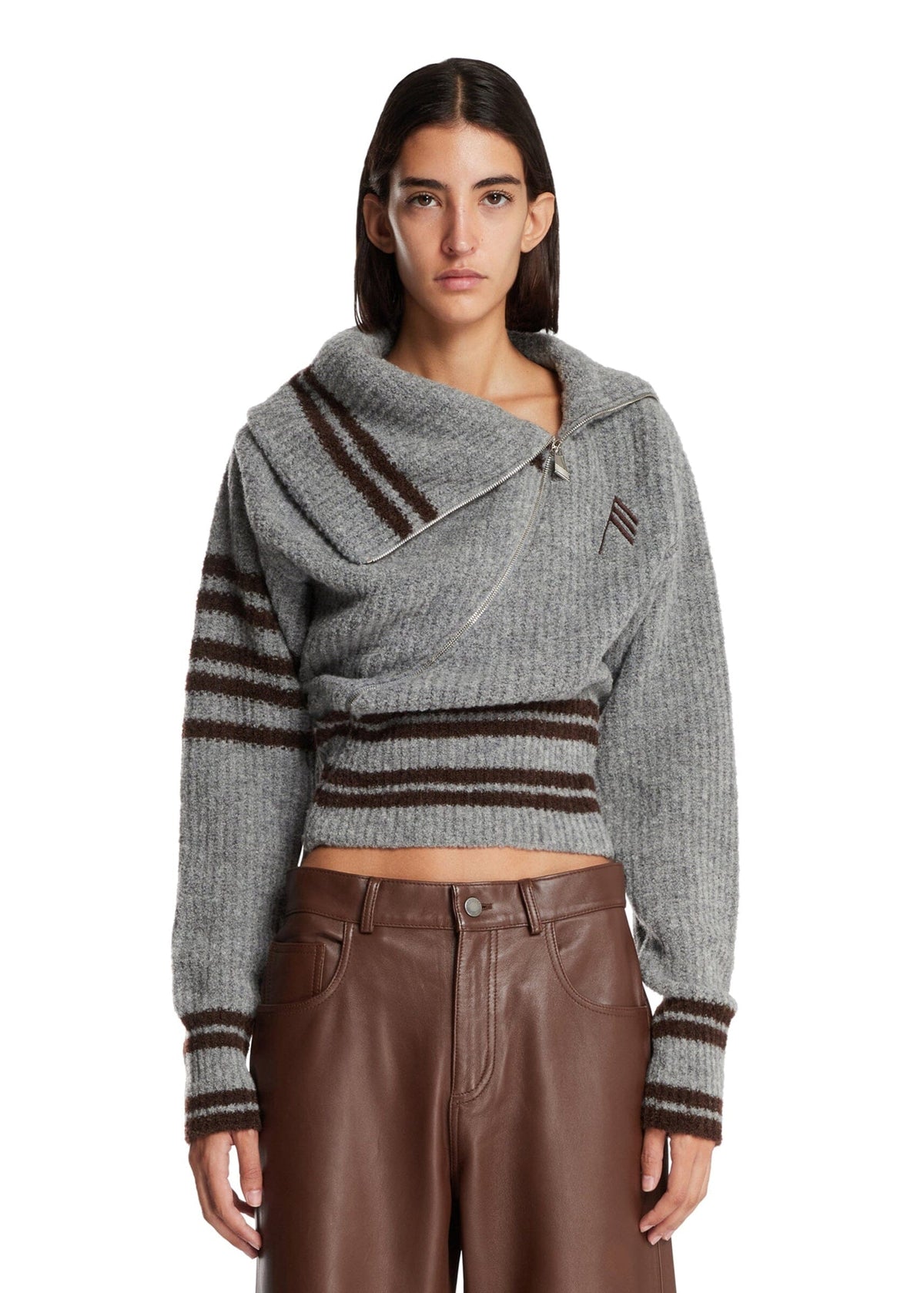 The Attico // Geometric Jacquard Wool Mix Cardigan / Light Grey Melange Womens The Attico 