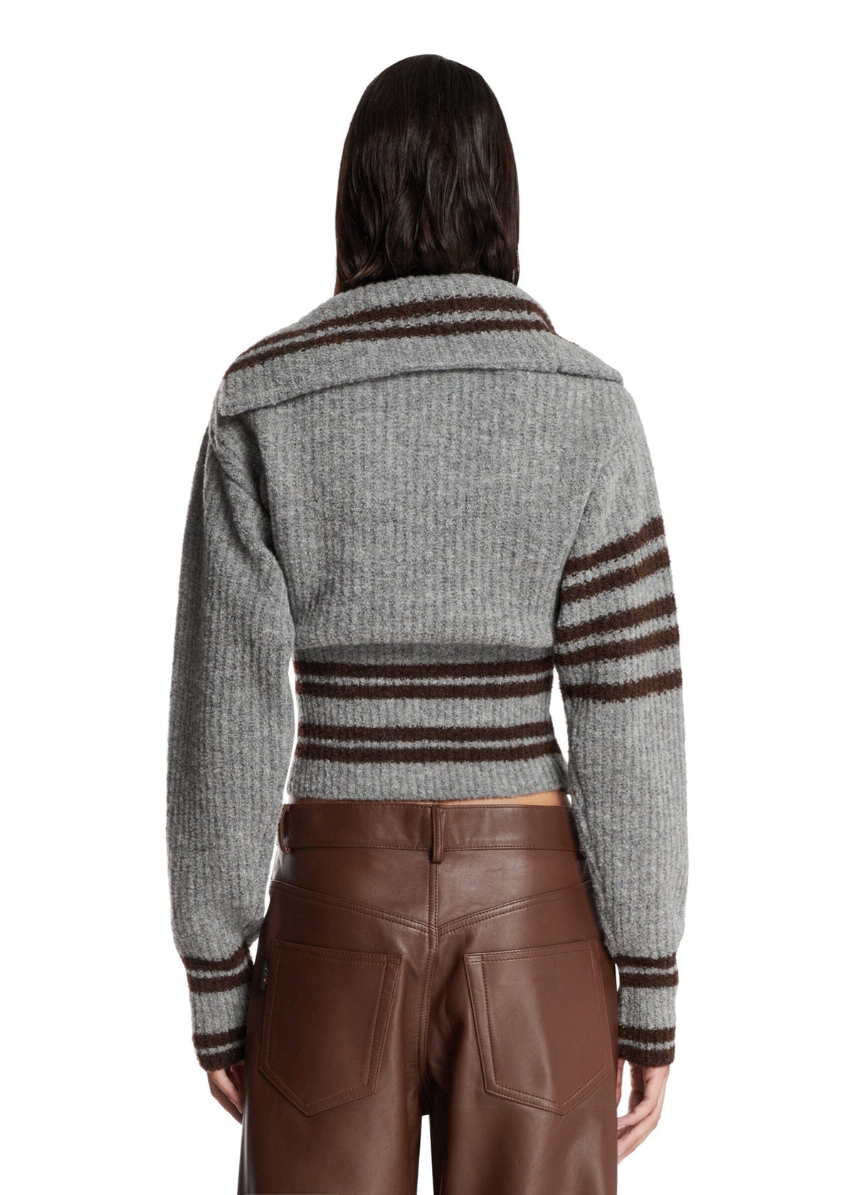 The Attico // Geometric Jacquard Wool Mix Cardigan / Light Grey Melange Womens The Attico 