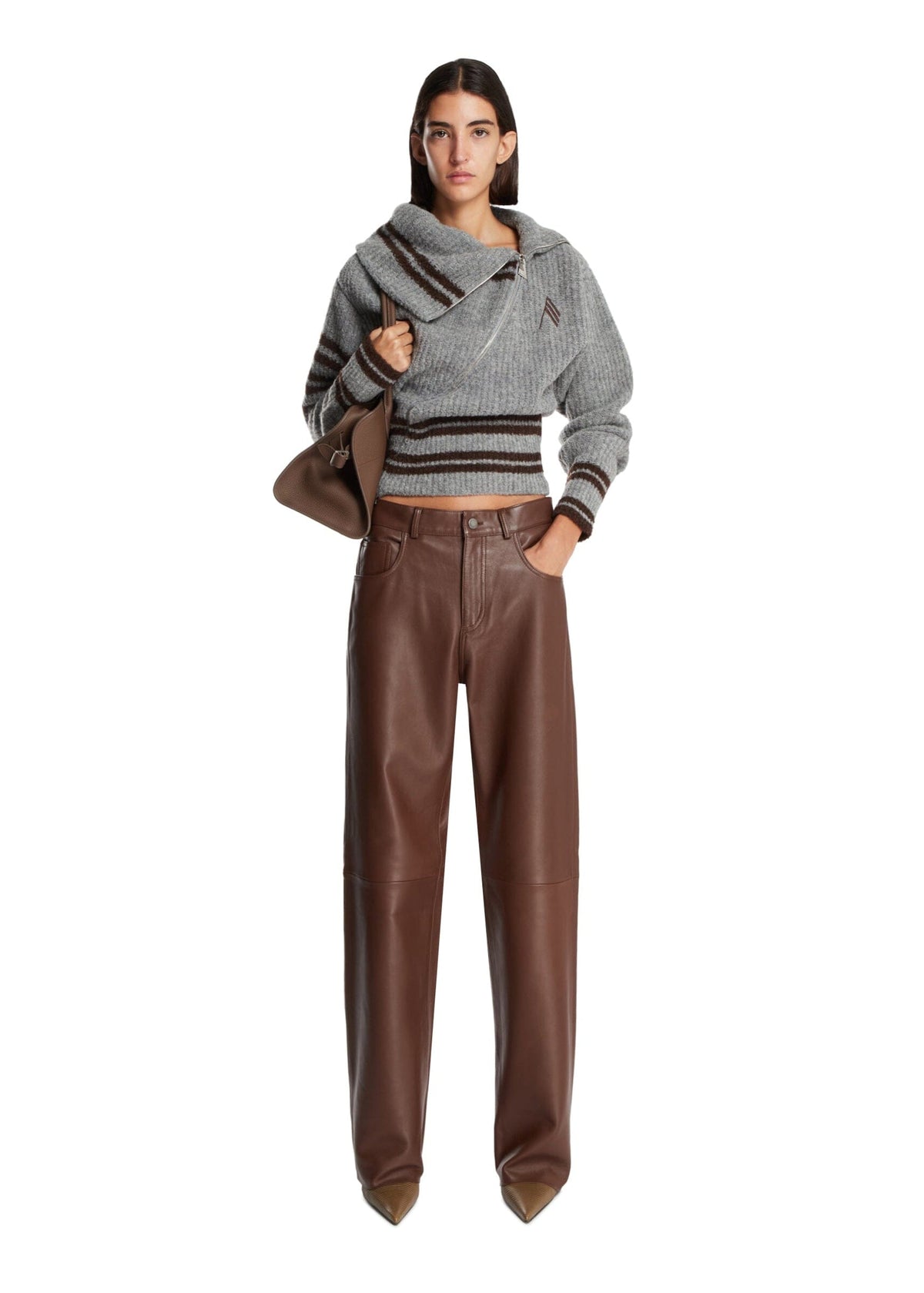 The Attico // Geometric Jacquard Wool Mix Cardigan / Light Grey Melange Womens The Attico 