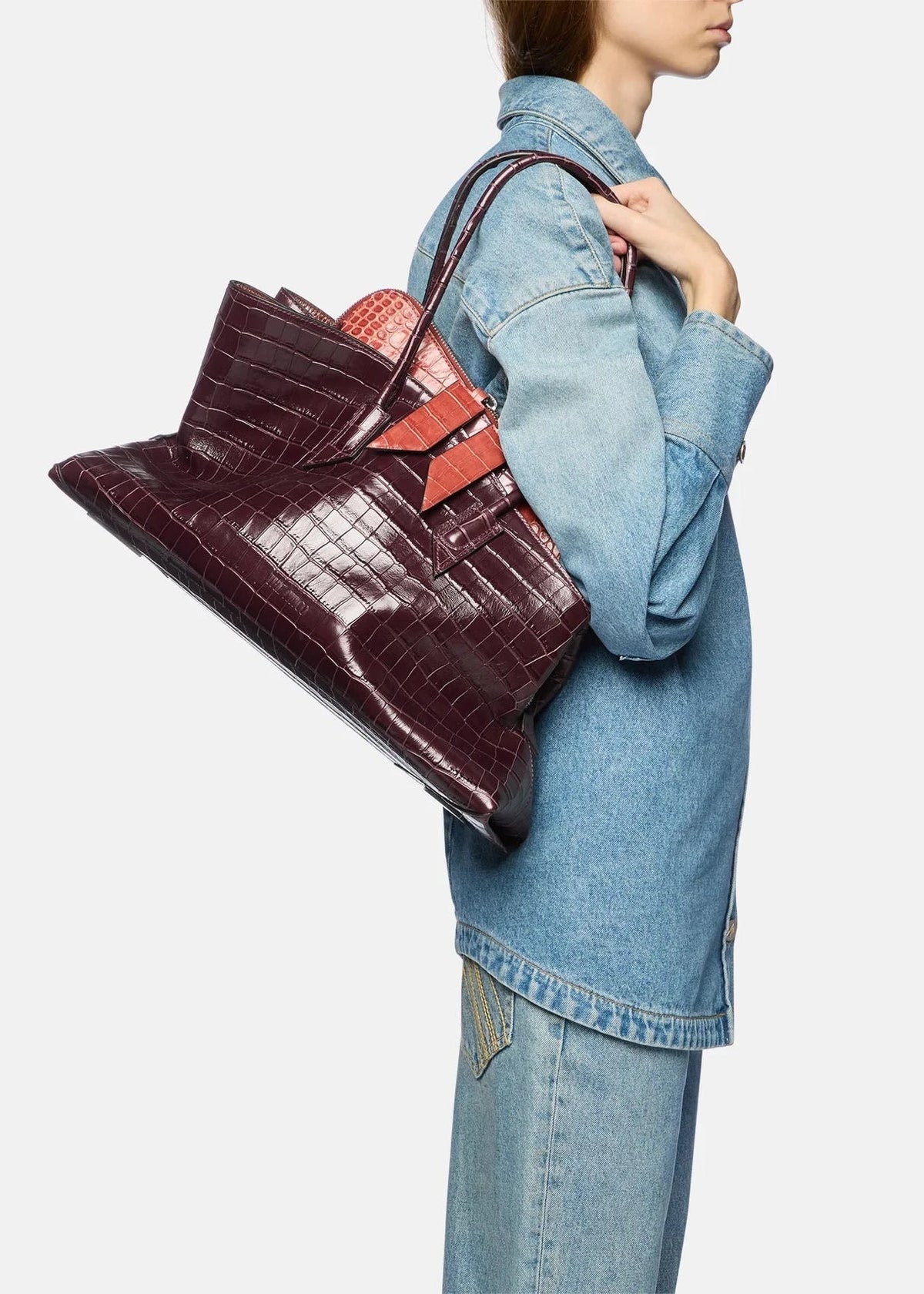The Attico // "La Passeggiata Medium" Top Crocodile Printed Leather / Faded Bordeaux Womens The Attico 