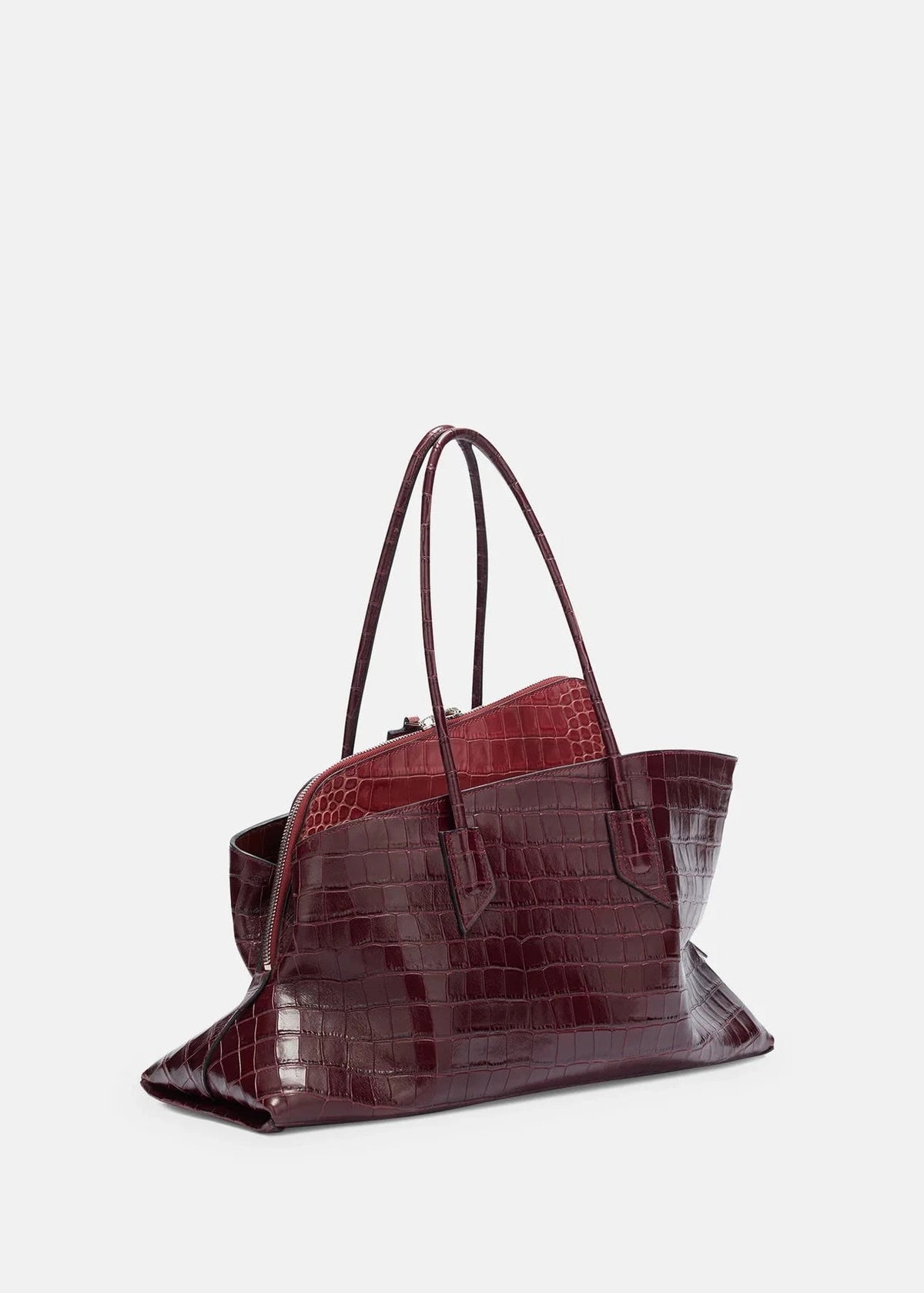 The Attico // "La Passeggiata Medium" Top Crocodile Printed Leather / Faded Bordeaux Womens The Attico 