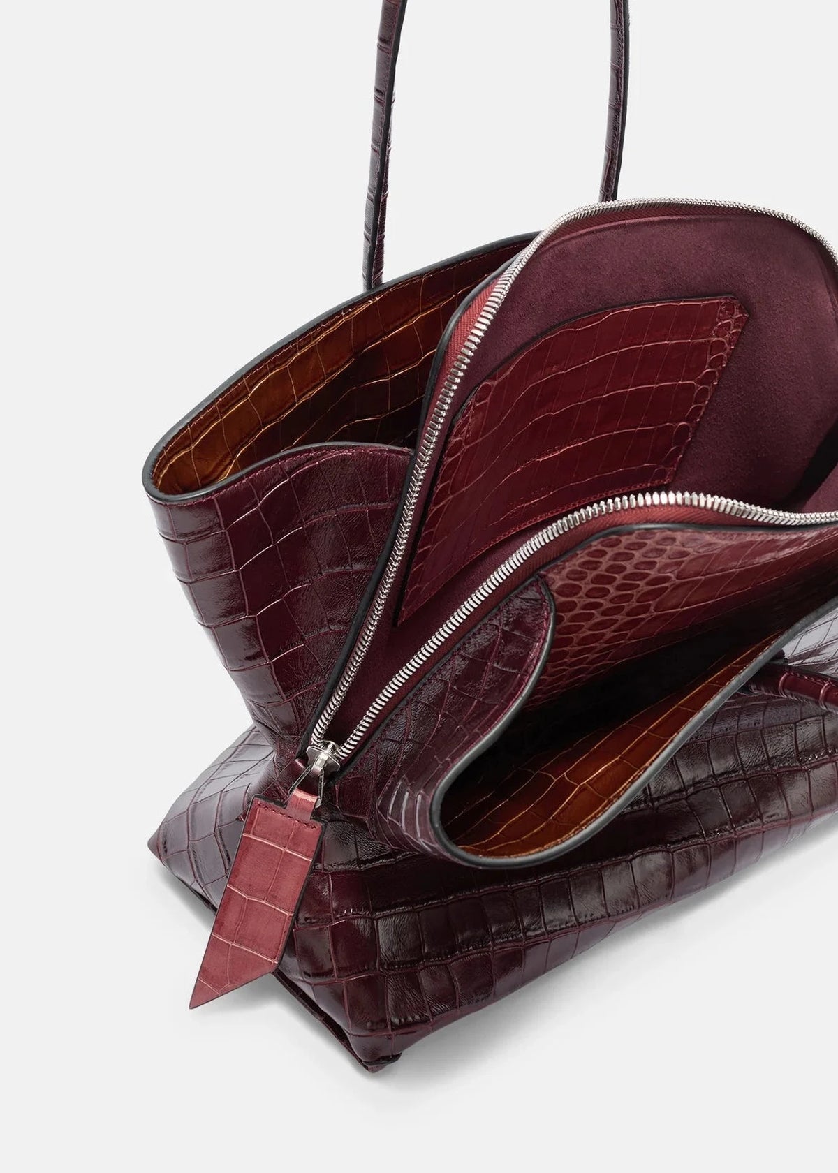 The Attico // "La Passeggiata Medium" Top Crocodile Printed Leather / Faded Bordeaux Womens The Attico 