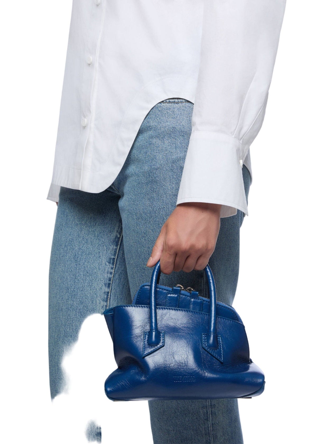 The Attico // "La Passeggiata Mini" Top Crackled Laminated Leather / Blue Womens The Attico 