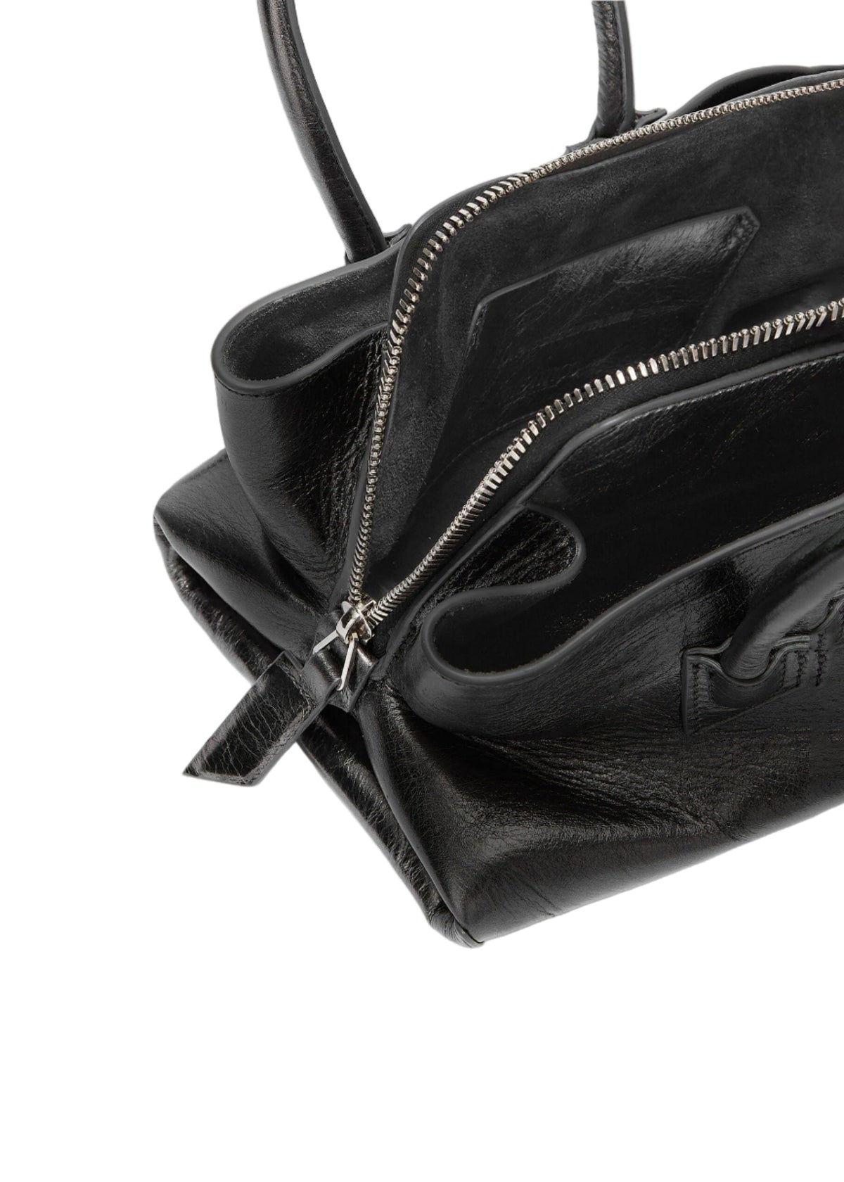 The Attico // "La Passeggiata Mini" Top Crackled Laminated Leather / Dark Grey Womens The Attico 