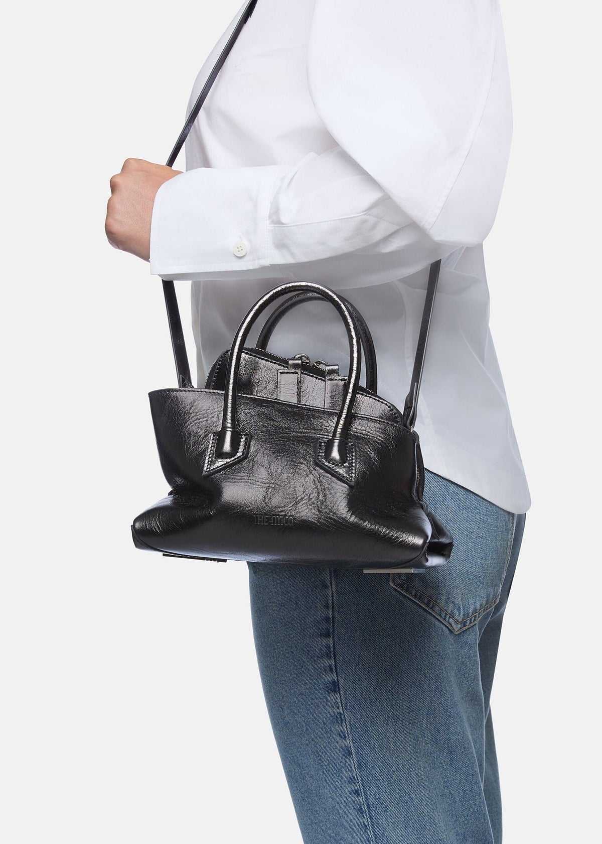 The Attico // "La Passeggiata Mini" Top Crackled Laminated Leather / Dark Grey Womens The Attico 