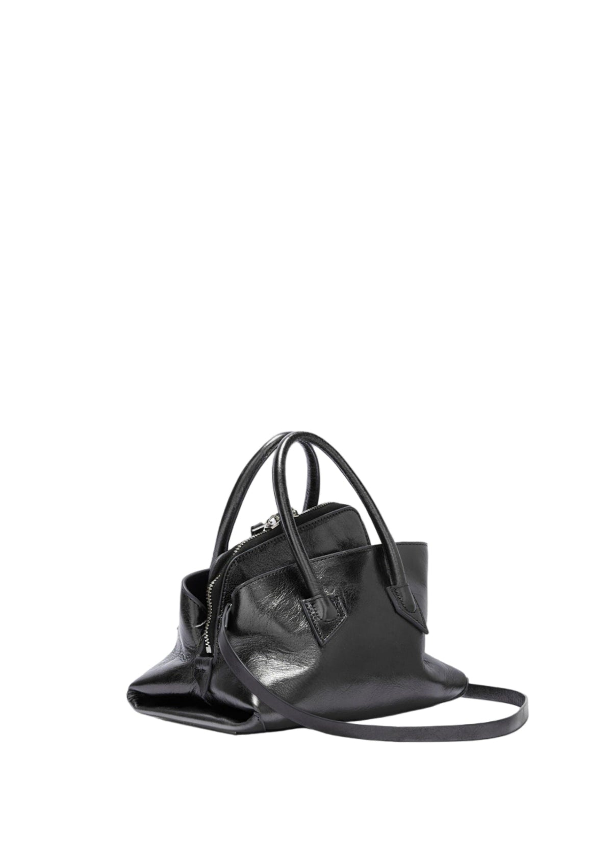 The Attico // "La Passeggiata Mini" Top Crackled Laminated Leather / Dark Grey Womens The Attico 