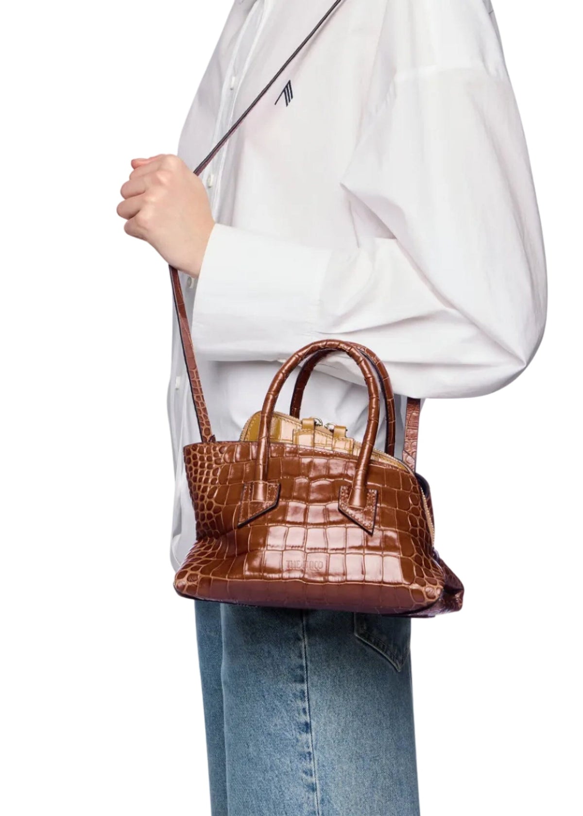 The Attico // "La Passeggiata Mini" Top Crocodile Printed Leather / Shaded Brown Womens The Attico 
