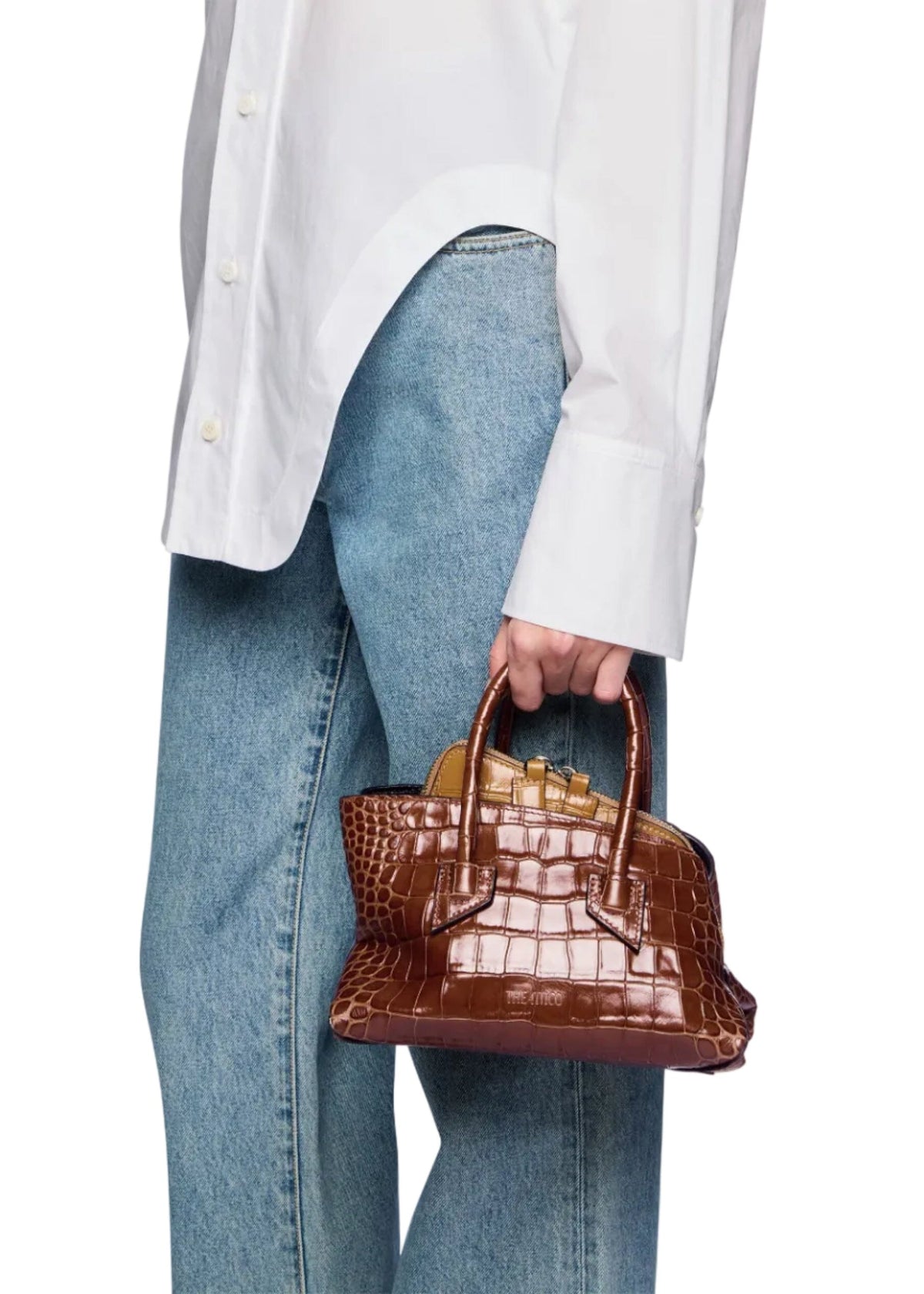 The Attico // "La Passeggiata Mini" Top Crocodile Printed Leather / Shaded Brown Womens The Attico 