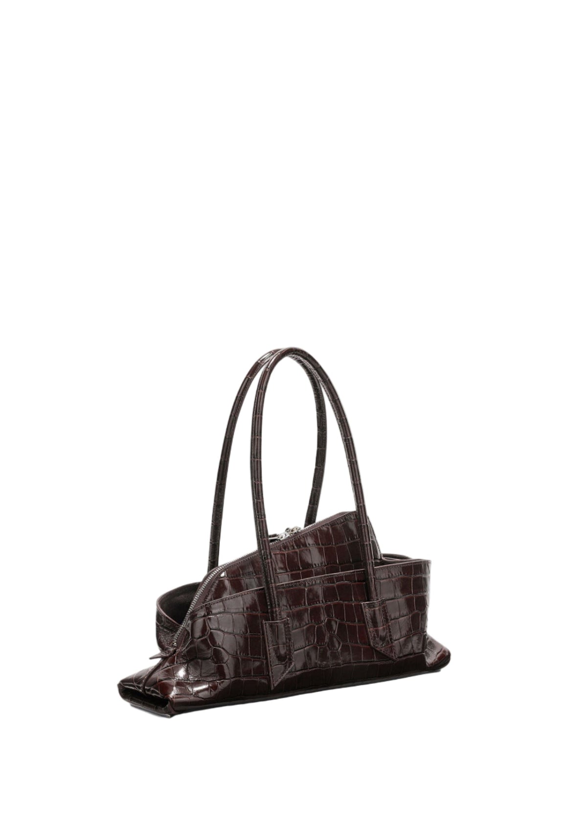 The Attico // La Passeggiata Small Top Crocodile Printed Leather / Coffee Womens The Attico 