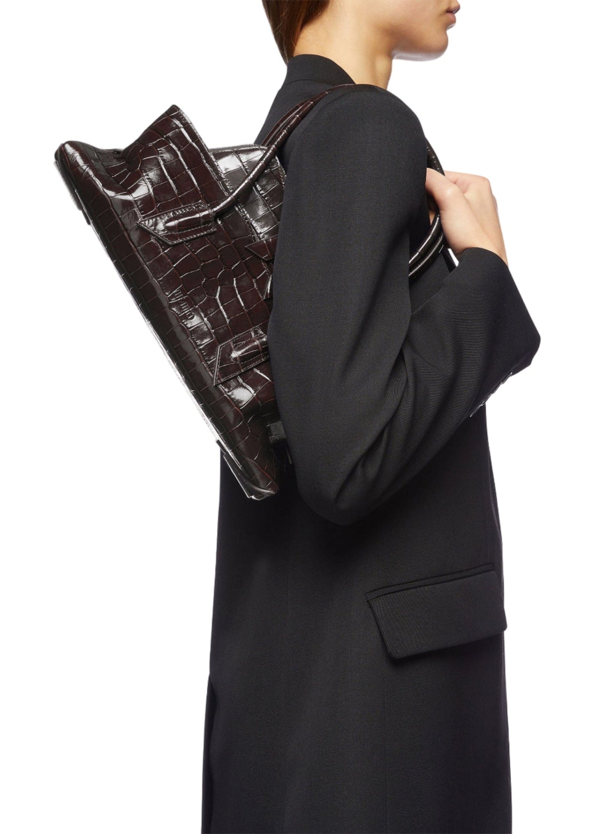 The Attico // La Passeggiata Small Top Crocodile Printed Leather / Coffee Womens The Attico 