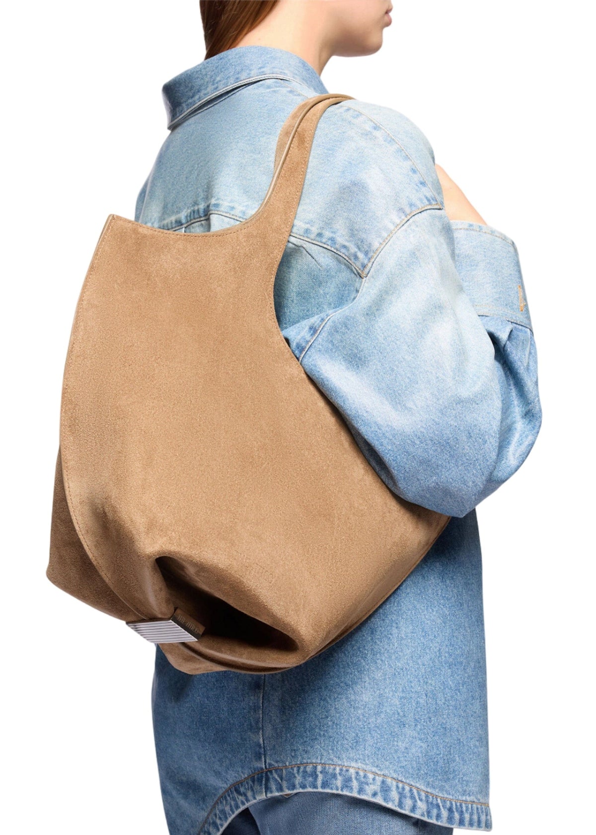 The Attico // "La Scoop Medium" Shoulder Suede / Tobacco Womens The Attico 