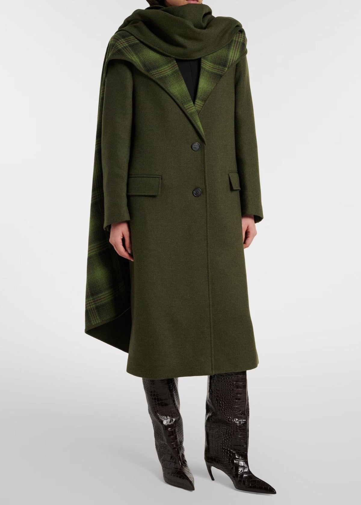 The Attico // Long Coat Double Face Wool Cloth / Military Green Womens The Attico 