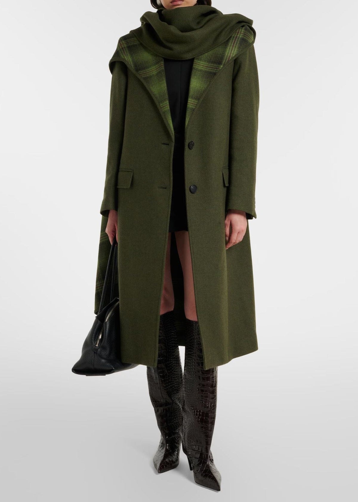 The Attico // Long Coat Double Face Wool Cloth / Military Green Womens The Attico 