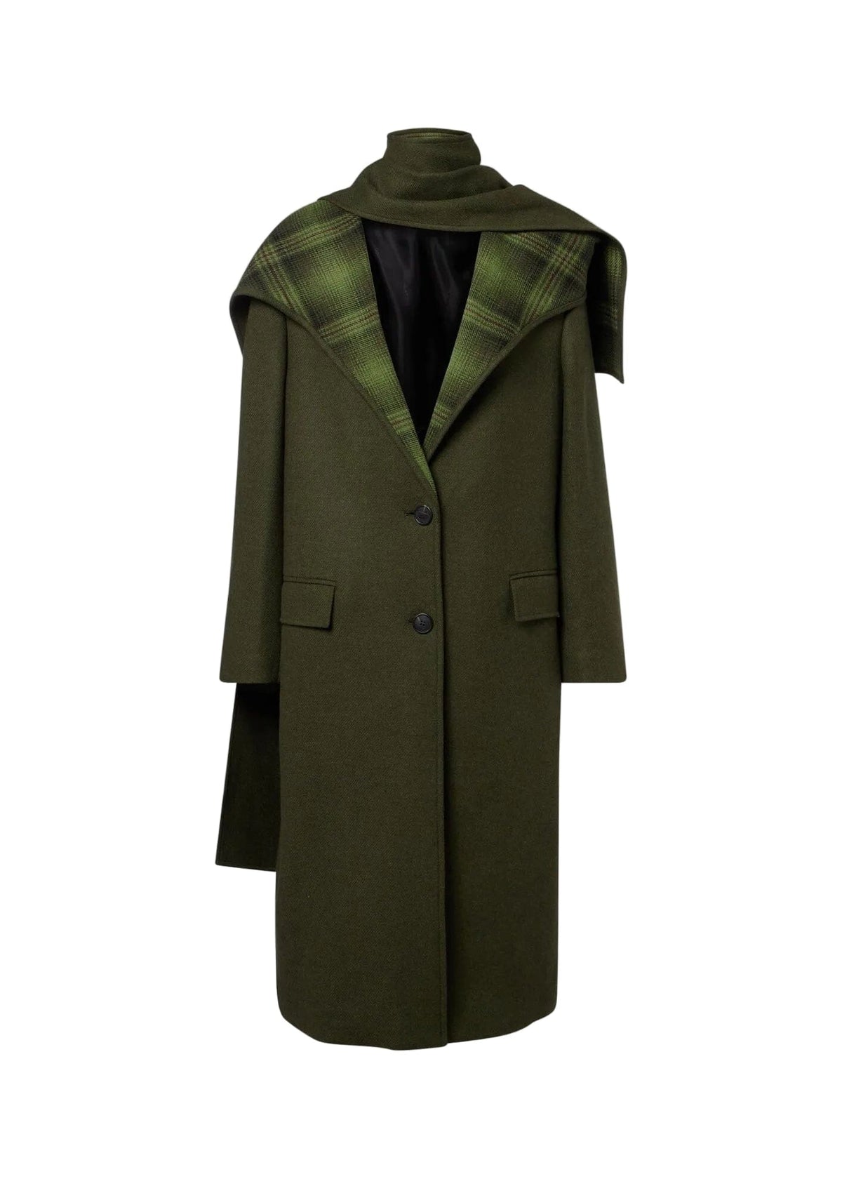 The Attico // Long Coat Double Face Wool Cloth / Military Green Womens The Attico 
