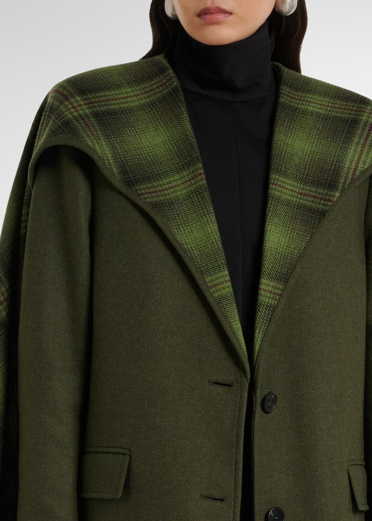The Attico // Long Coat Double Face Wool Cloth / Military Green Womens The Attico 