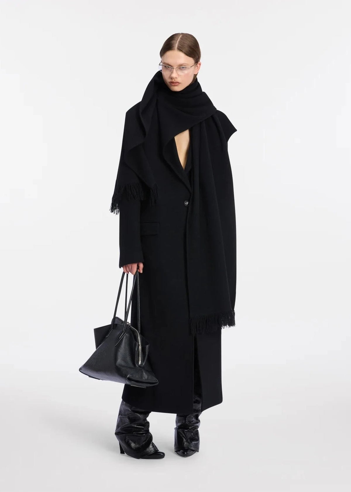 The Attico // Long Coat Wool Cloth / Black Womens The Attico 