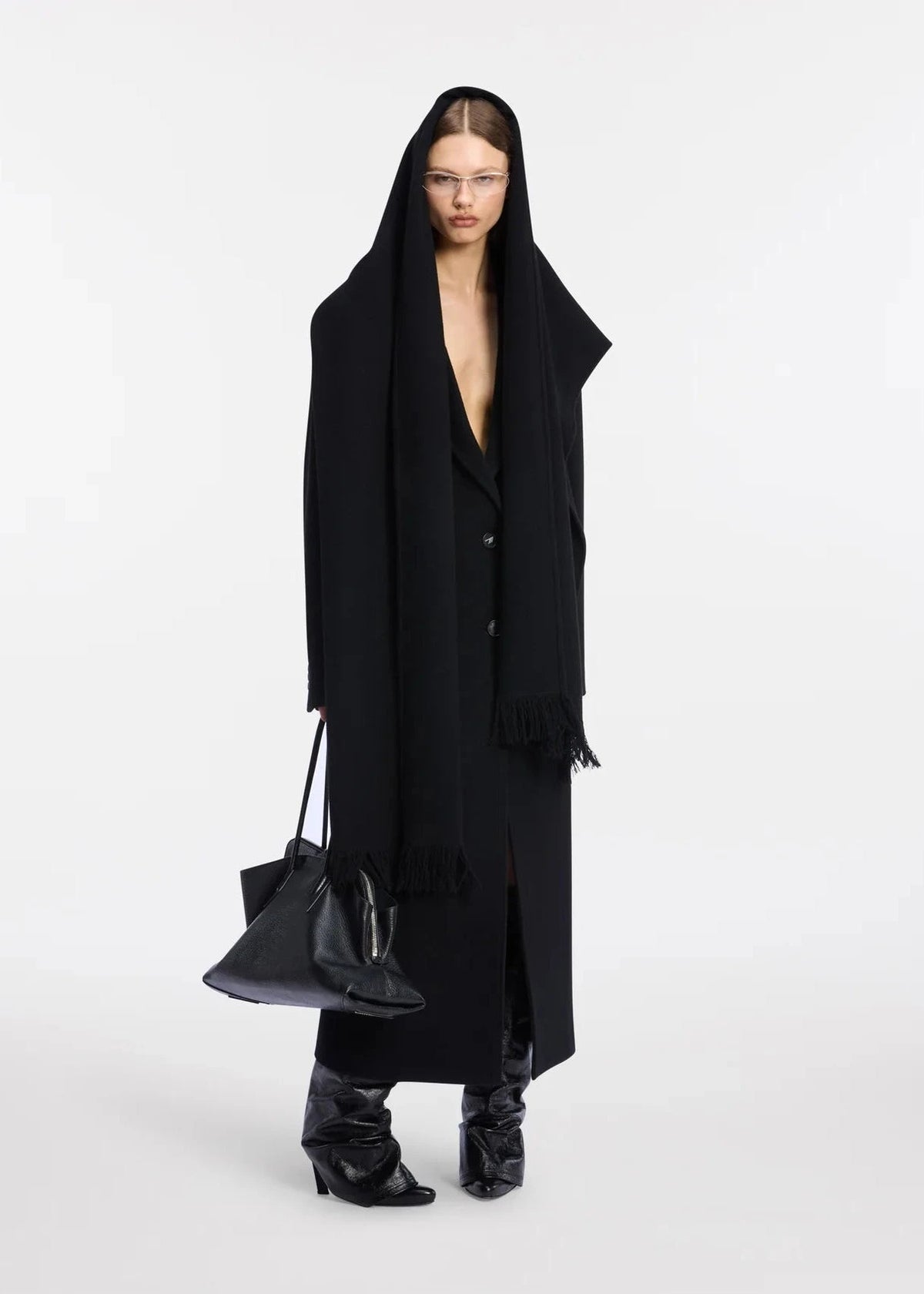 The Attico // Long Coat Wool Cloth / Black Womens The Attico 