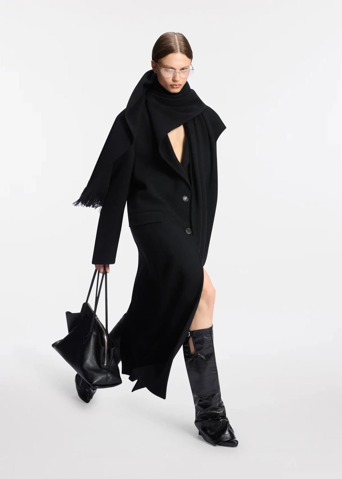 The Attico // Long Coat Wool Cloth / Black Womens The Attico 
