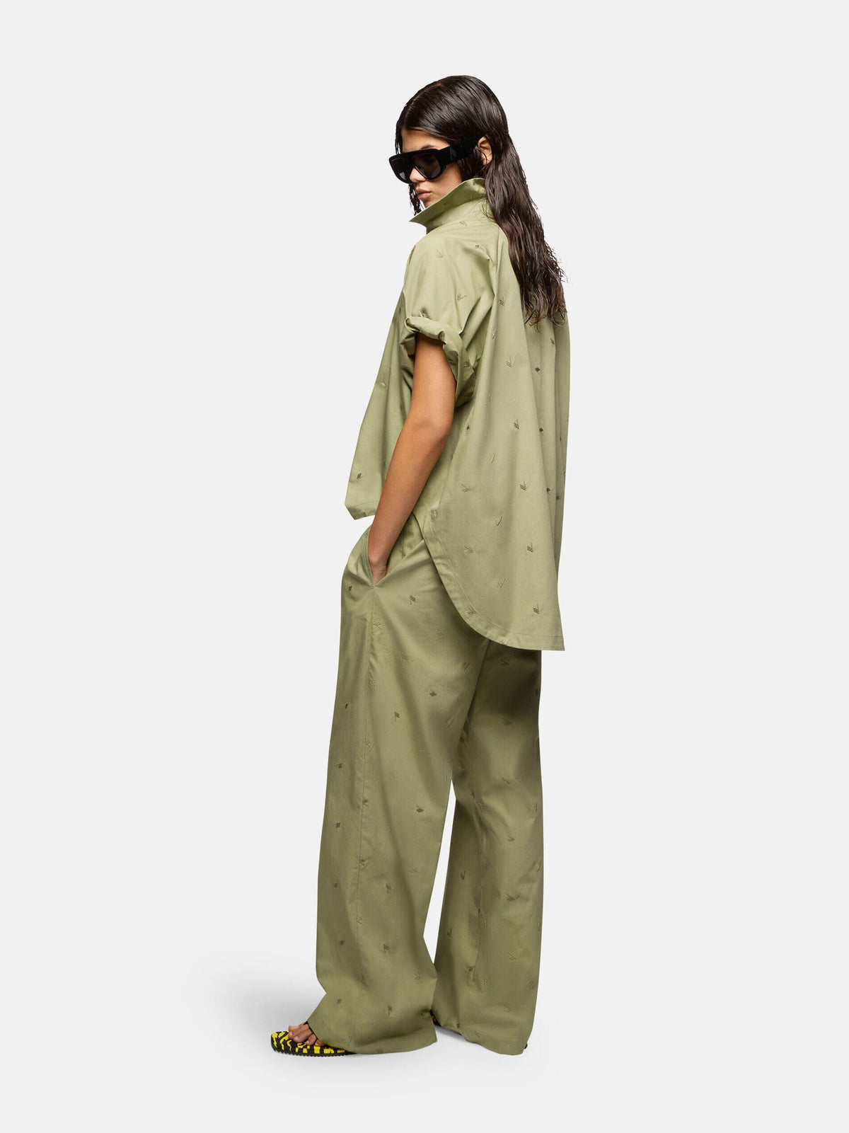 The Attico // Long Pant Embroidered Muslin / Military Green Womens The Attico 