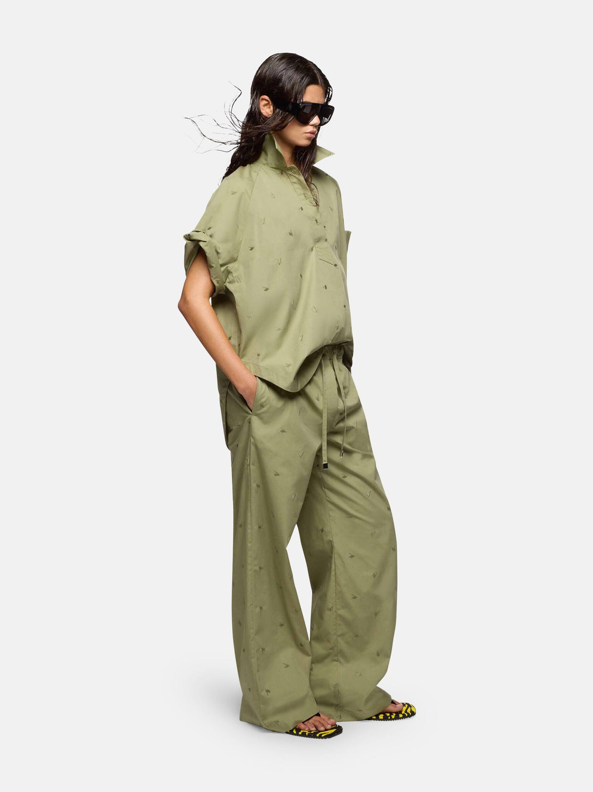 The Attico // Long Pant Embroidered Muslin / Military Green Womens The Attico 
