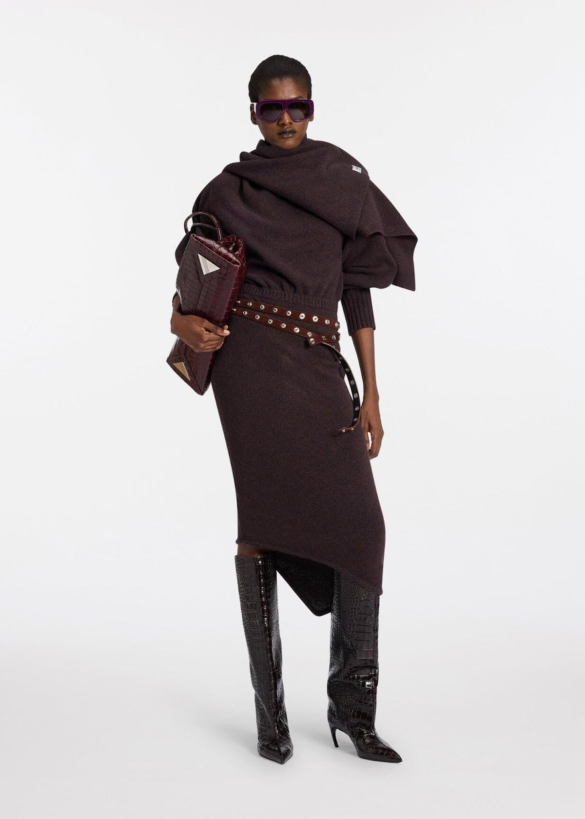 The Attico // Midi Dress Wool Cashmere / Brown Shades Womens The Attico 