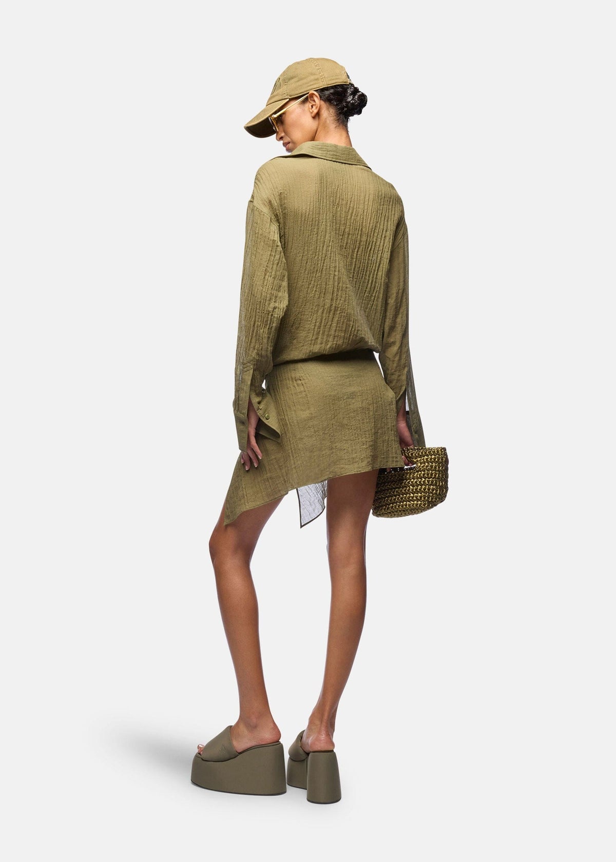 The Attico // Mini Dress Cotton Crumbled Gauze / Military Green Womens The Attico 