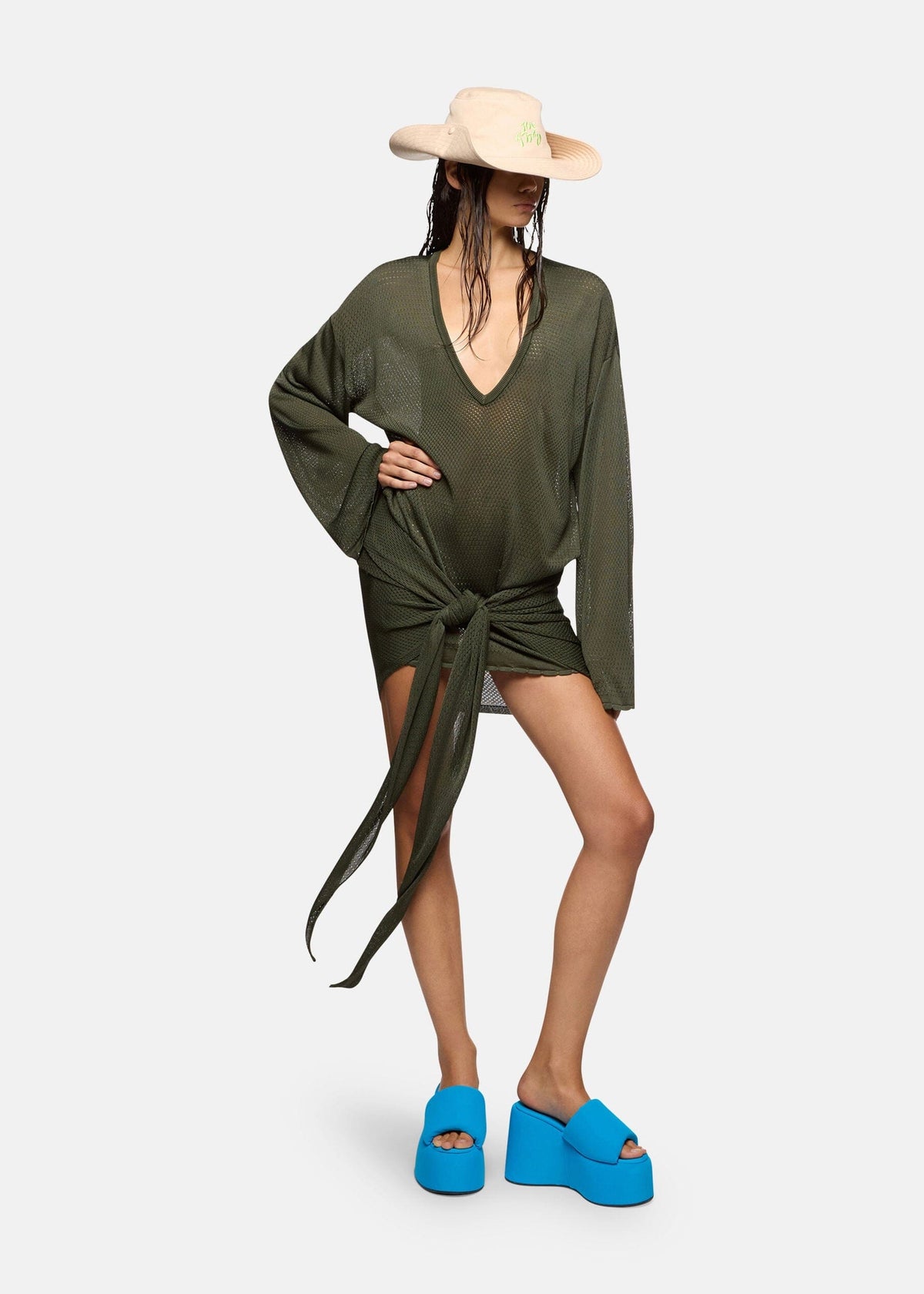 The Attico // Mini Dress Knitted Perforated Viscose / Dark Green Womens The Attico 
