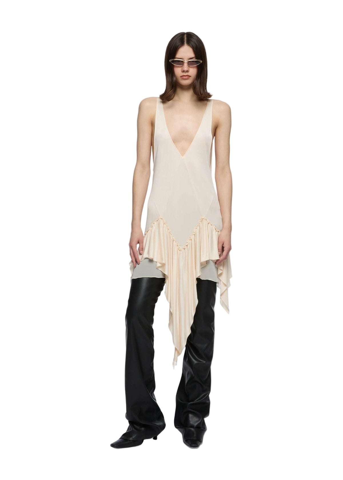 The Attico // Shiny Jersey And Georgette Mini Dress / Ivory Womens The Attico 
