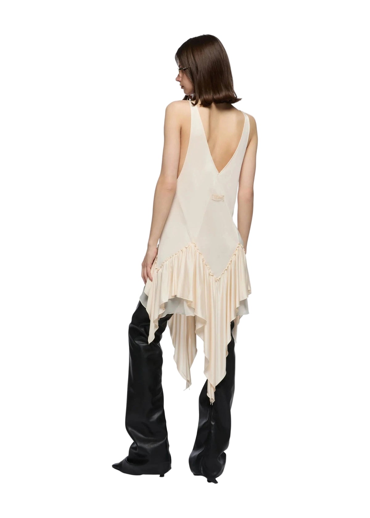 The Attico // Shiny Jersey And Georgette Mini Dress / Ivory Womens The Attico 