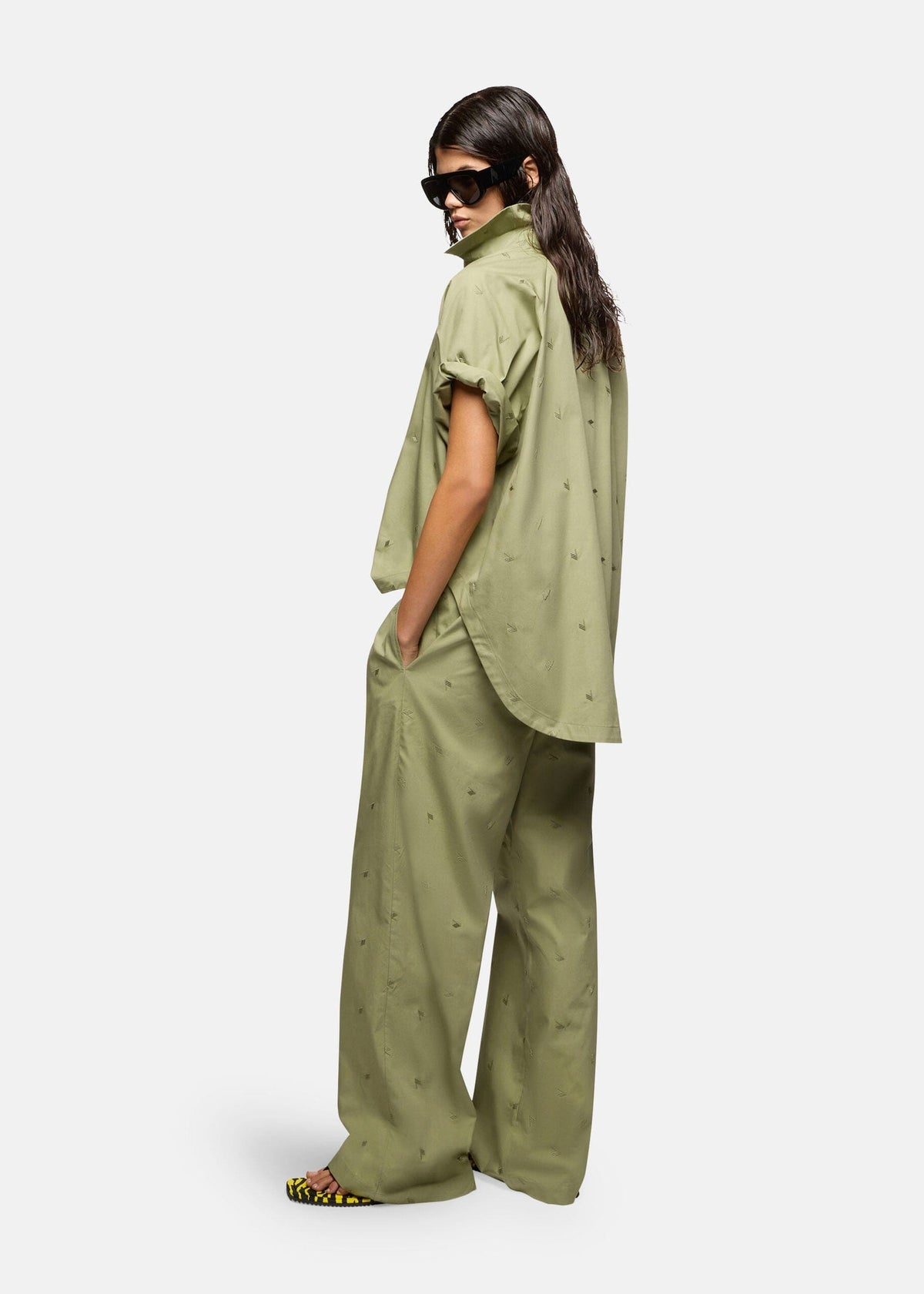The Attico // Shirt Embroidered Muslin / Military Green Womens The Attico 
