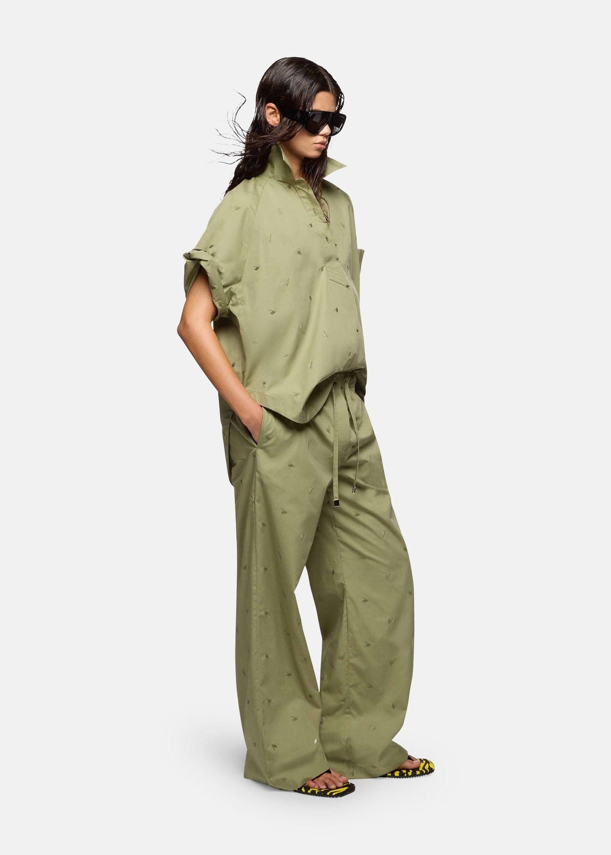 The Attico // Shirt Embroidered Muslin / Military Green Womens The Attico 