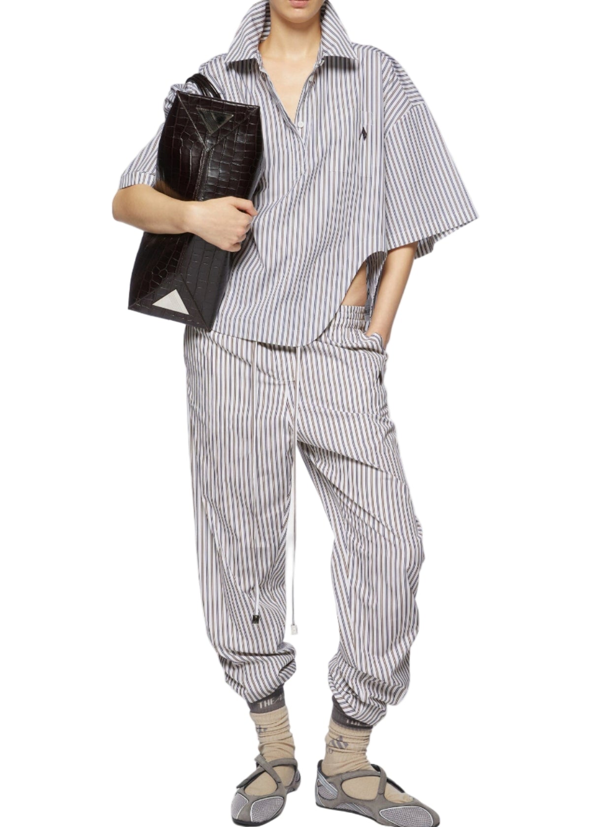 The Attico // Short Sleeved Striped Cotton Shirt / Multicolour Womens The Attico 