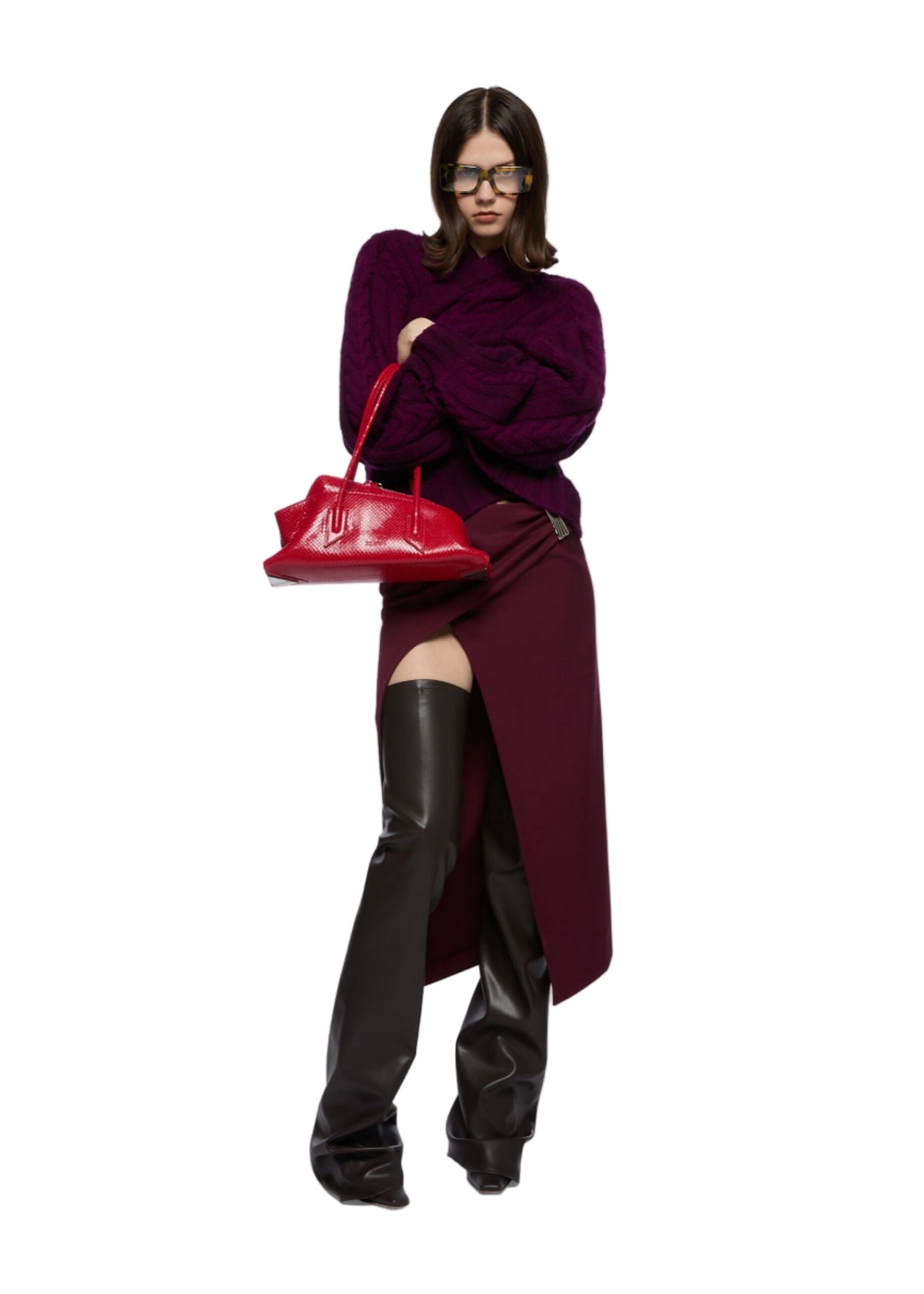 The Attico // Sprayed Cable Wool Sweater / Burgundy Womens The Attico 