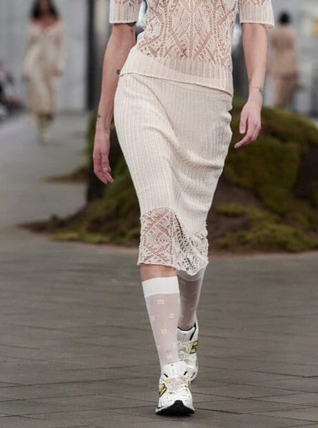 Thin Cotton Lace Midi Skirt / Egret Womens GANNI 