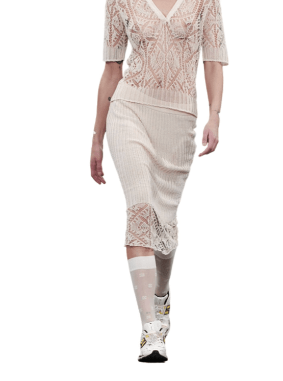 Thin Cotton Lace Midi Skirt / Egret Womens GANNI 