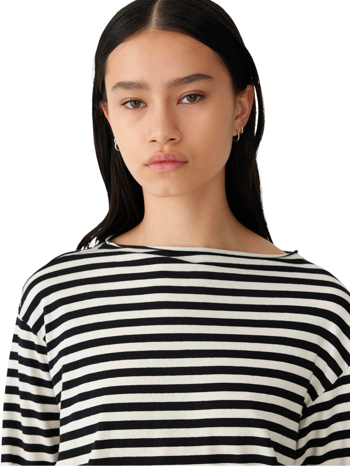 Undyed Black Stripe Boxy Long Sleeve T-Shirt Womens Bassike 