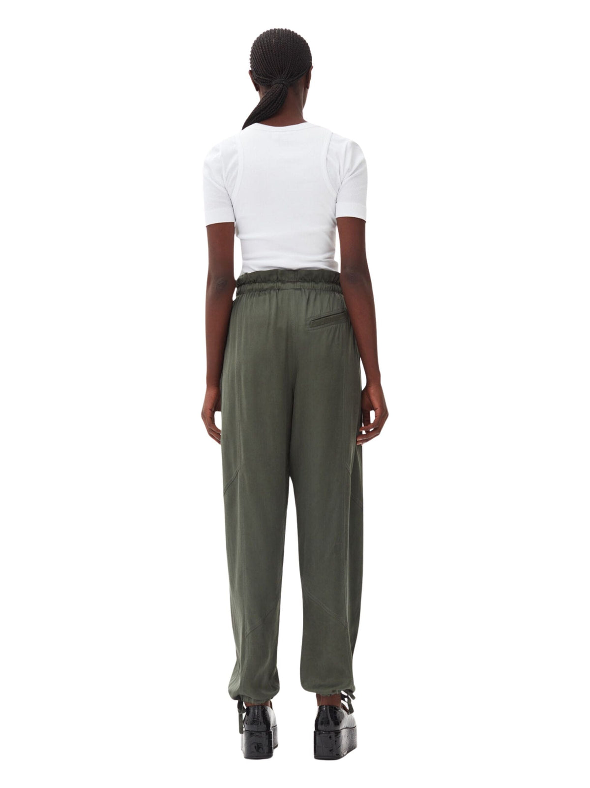 Washed Satin Elasticated Waist Pants / Climbing Ivy Womens GANNI 