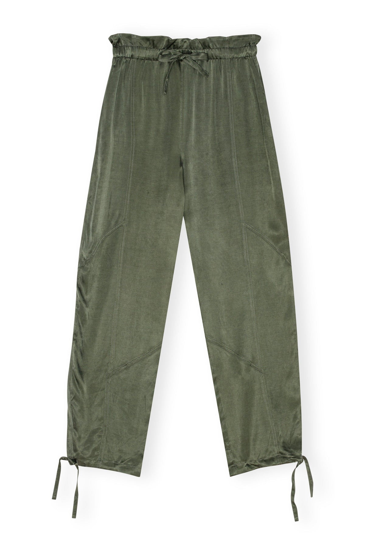 Washed Satin Elasticated Waist Pants / Climbing Ivy Womens GANNI 