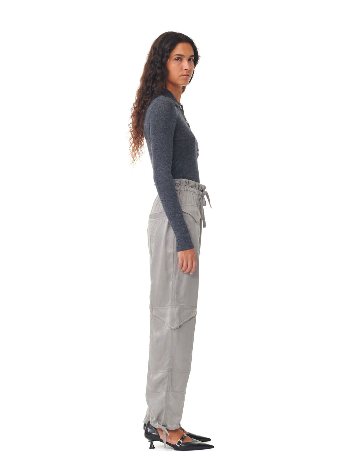 Washed Satin Pants / Frost Gray Womens GANNI 