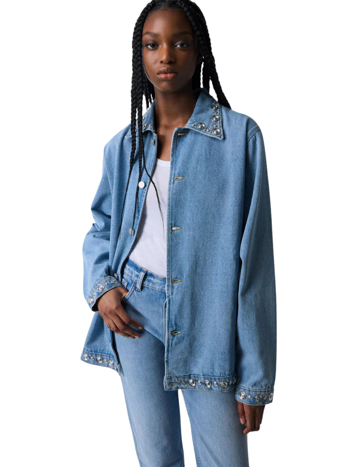 Woven Studded Denim Jacket / Blue Womens Coperni 