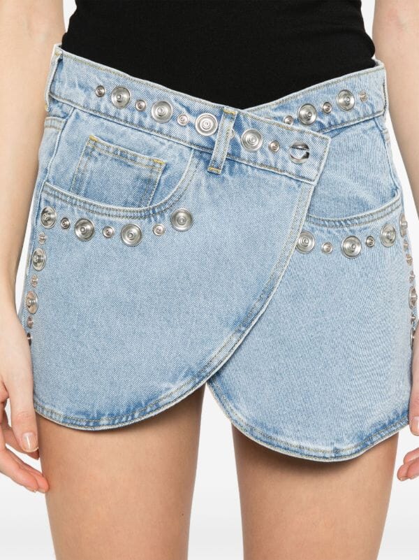 Woven Studded Denim Mini Skirt / Blue Womens Coperni 