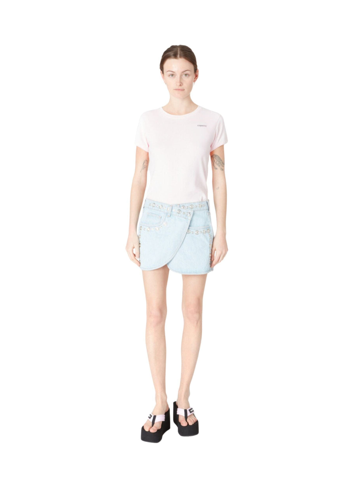 Woven Studded Denim Mini Skirt / Blue Womens Coperni 