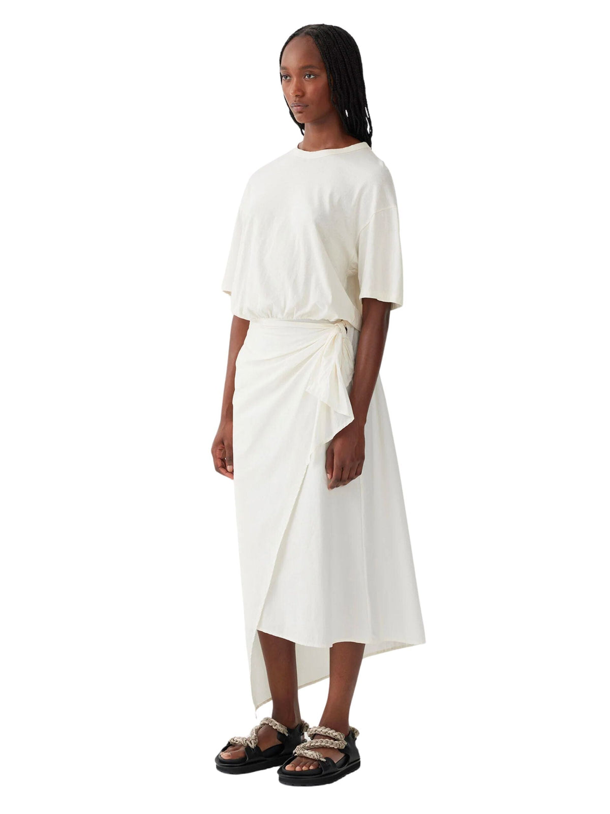 Wrap Detail Short Sleeve Dress / Off White Womens Bassike 