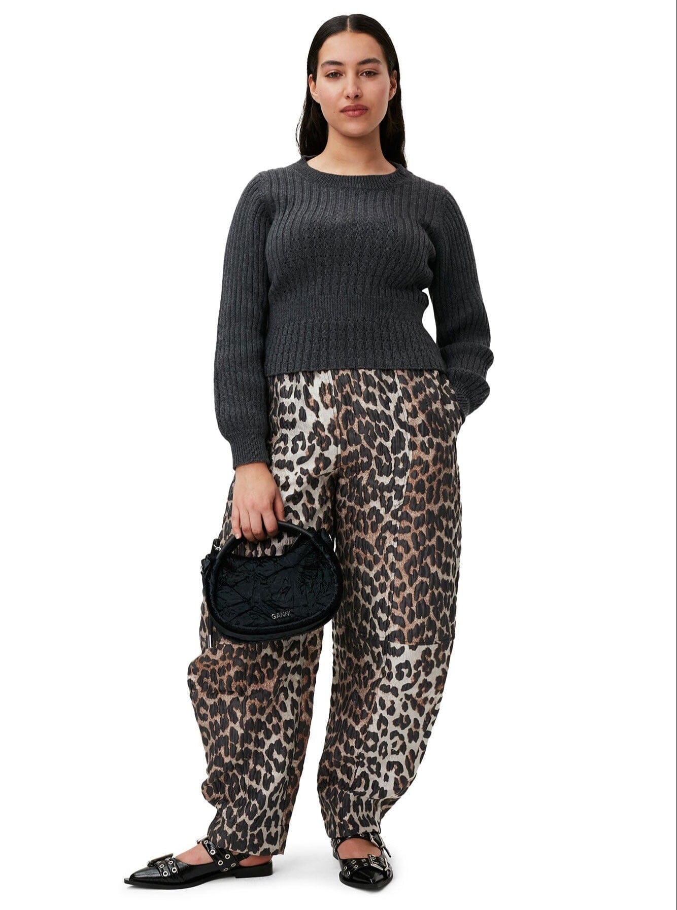 3D Jacquard Elasticated Curve Pants / Leopard Womens GANNI 
