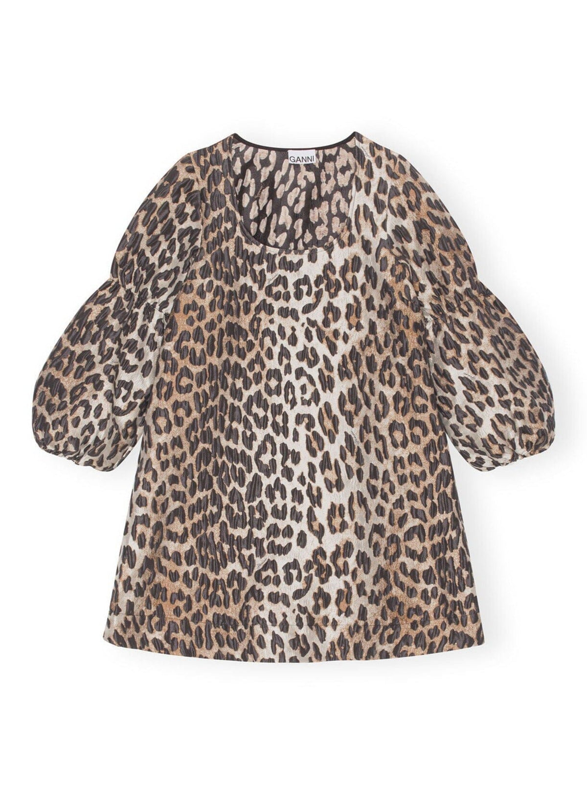 3D Jacquard Puff Sleeve Mini Dress / Leopard Womens GANNI 