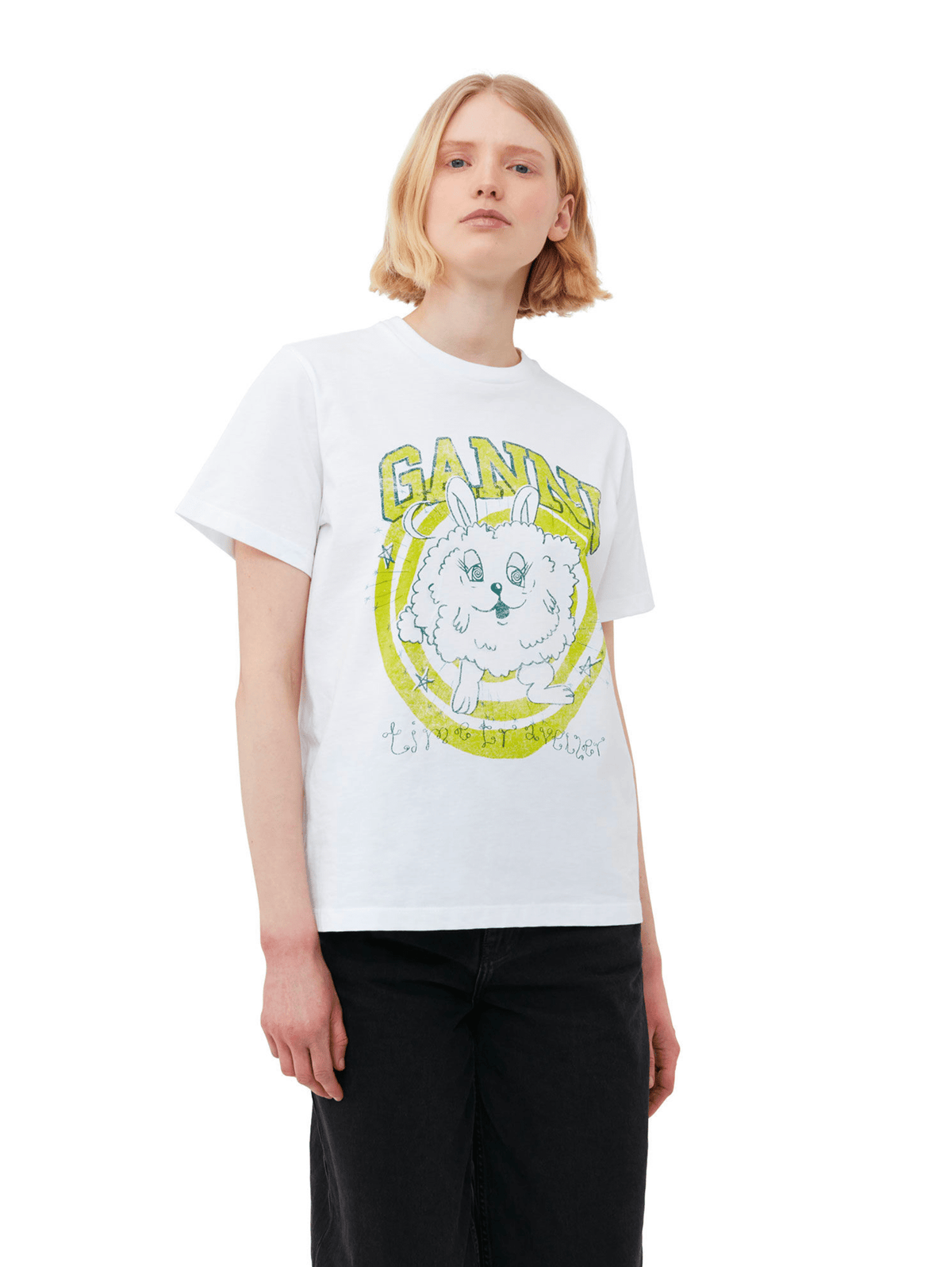 Basic Jersey Yellow Bunny Relaxed T-Shirt / Bright White Womens GANNI 