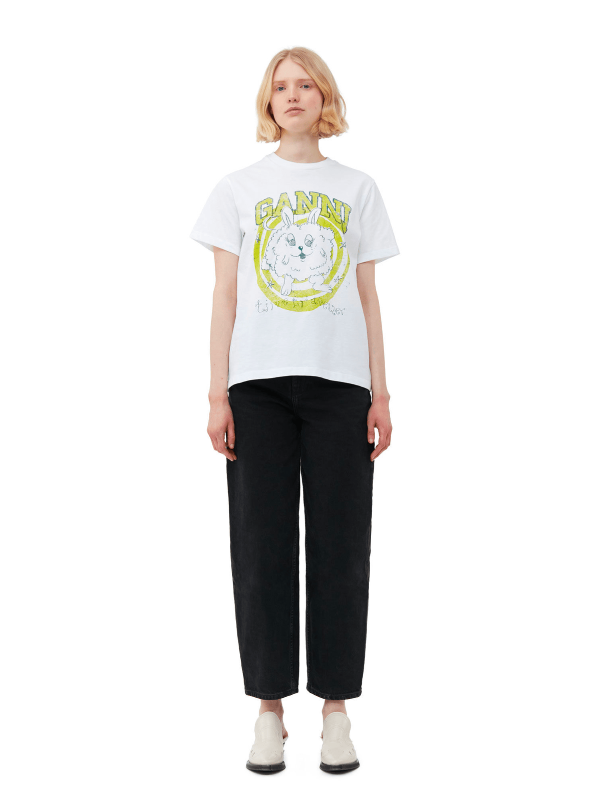 Basic Jersey Yellow Bunny Relaxed T-Shirt / Bright White Womens GANNI 