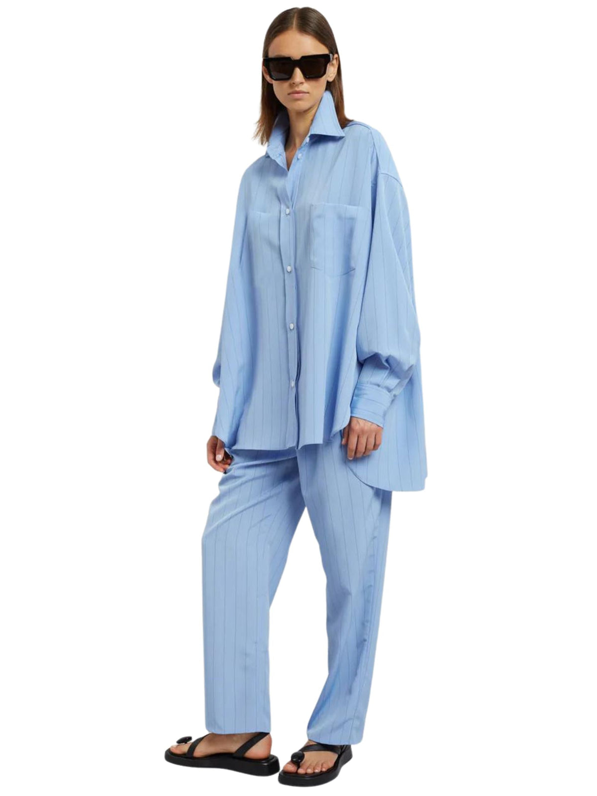Bea Fluid Stripe Suit Pants / Powder Blue Womens Frankie Shop 